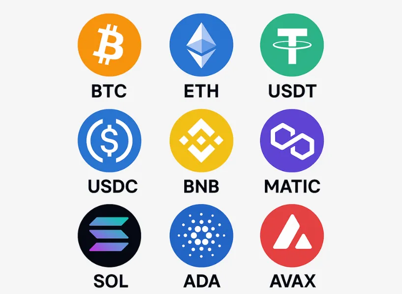 MoonPay可購買多種主流加密貨幣
